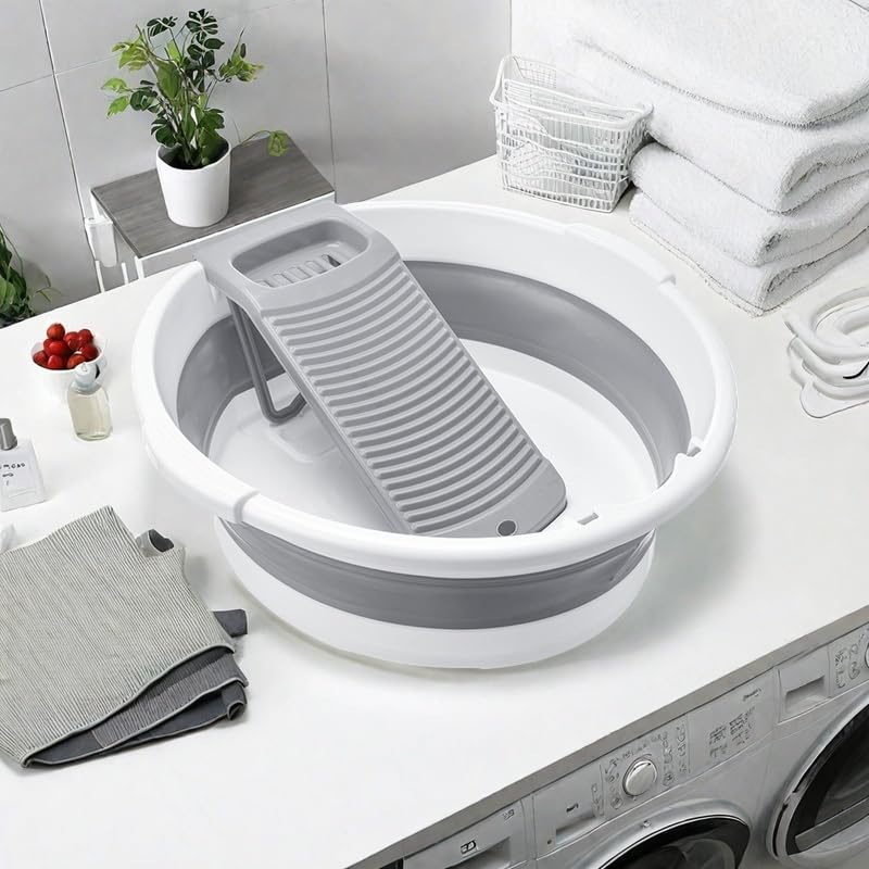 Large Collapsible Washboard Basin for Hand Washing Clothes - Portable Laundry Tub with Scrubber, Durable & Sturdy, Foldable Space-Saver, Ideal for Home, Travel, and Camping (Gray) - color: Gray