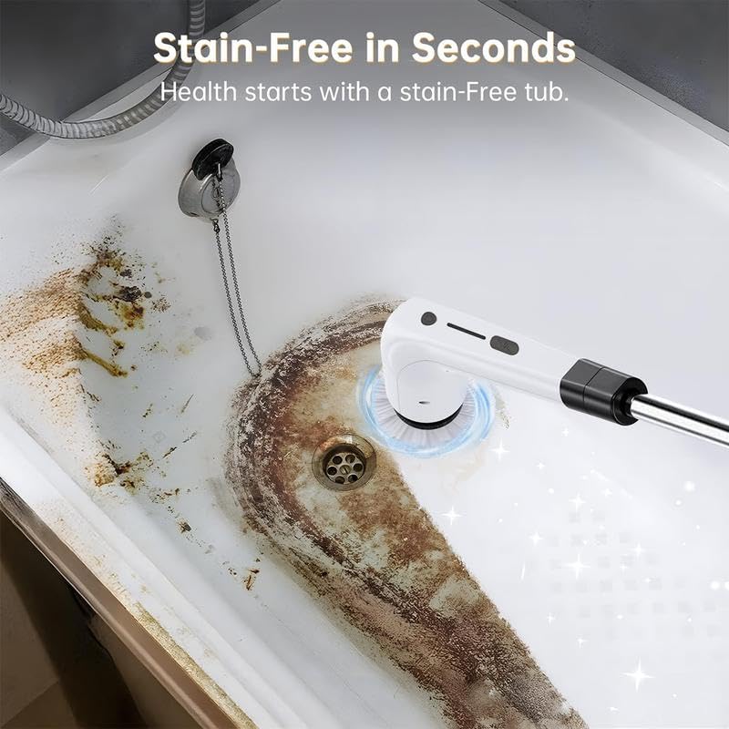 Electric Spin Scrubber Upgraded Cordless Shower Spin Scrubber Kit with 7 Replaceable Brush Heads 3 Adjustable Extension Handle Dual-Speed IPX7 Waterproof LED for Bathroom Kitchen Toilet Window Pool