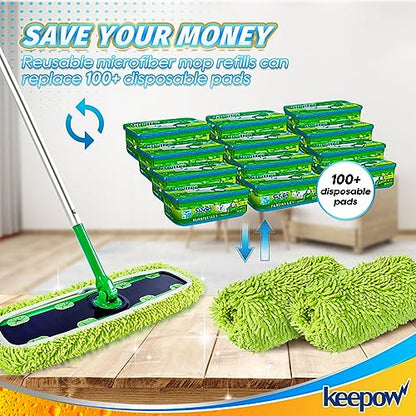 KEEPOW Reusable XL Mop Pads Compatible with Swiffer XL Sweeper, XL Dry Sweeping Cloths, XL Wet Mopping Cloths, Washable Microfiber XL Wet Pads Refills for Surface/Hardwood Floor Cleaning, 8 Pack - size: 8 Pack, Green