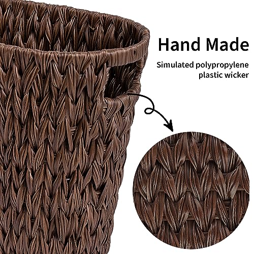 GRANNY SAYS Wicker Waste Basket, Waterproof Bathroom Trash Can, Bedroom Can, Durable Wastebasket with Handles, 15 Liters/4 Gallons - color: Brown, size: Rectangular - 13"L x 7½"W x 12¼"H
