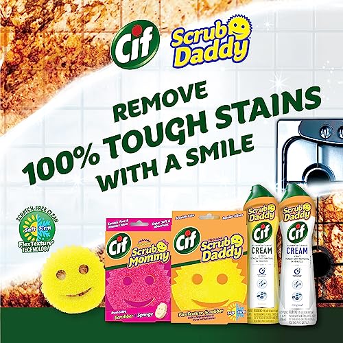 Scrub Daddy Sponges + Scrub Mommy + Cif All Purpose Cleaner, Original - Non Scratch Sponges for Kitchen + Bathroom - Scrubber and Multipurpose Cleaner Cream - Cleaning Supplies Kit