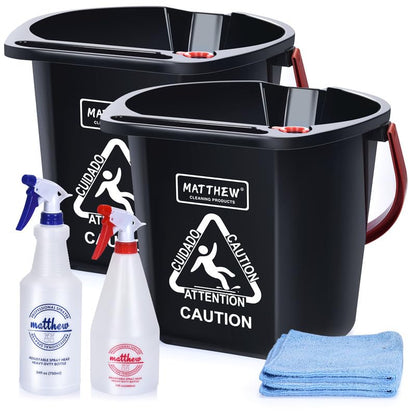 Matthew Cleaning 4.2 Gallon Mop Bucket, Heavy Duty Plastic Cleaning Bucket with Built-in Pour Spout, Mop Holder and Comfort Grip Handle, House and Commercial Cleaning Supplies, 2 Pack Black - color: Black, size: 2 Pack