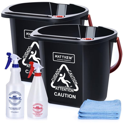 Matthew Cleaning 4.2 Gallon Mop Bucket, Heavy Duty Plastic Cleaning Bucket with Built-in Pour Spout, Mop Holder and Comfort Grip Handle, House and Commercial Cleaning Supplies, 2 Pack Black - color: Black, size: 2 Pack