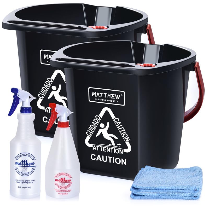 Matthew Cleaning 4.2 Gallon Mop Bucket, Heavy Duty Plastic Cleaning Bucket with Built-in Pour Spout, Mop Holder and Comfort Grip Handle, House and Commercial Cleaning Supplies, 2 Pack Black - color: Black, size: 2 Pack