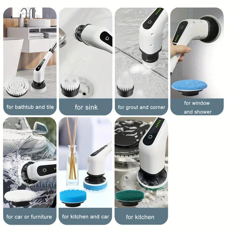 Electric Spin Scrubber,Cordless Cleaning Brush,Shower Cleaning Brush with 8 Replaceable Brush Heads, Power Scrubber 5 Adjustable Speeds for Floor Bathroom Shower Bathtub Glass Car, Gift