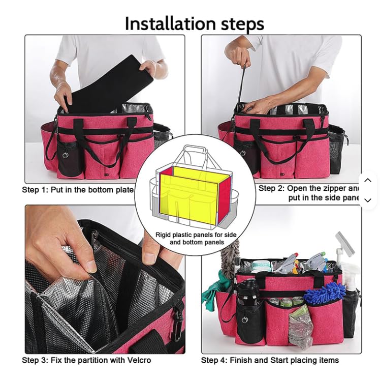 werable Cleaning Caddy Organize Bag with Spray bottle & Towel,Handles for Cleaners & Housekeeper,Bathroom,Under Sink & Car Cleaning Tool Organizers Bag with Adjustable Shoulder Strap&Waist Belt (Red) - color: Red