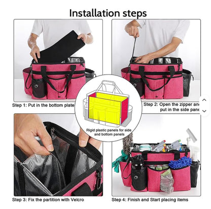 werable Cleaning Caddy Organize Bag with Spray bottle & Towel,Handles for Cleaners & Housekeeper,Bathroom,Under Sink & Car Cleaning Tool Organizers Bag with Adjustable Shoulder Strap&Waist Belt (Red) - color: Red