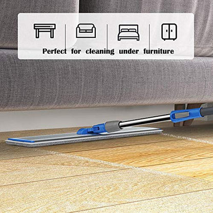 Microfiber Wet Mops 24 in Heavy Duty Flat Floor Mop Adjustable Handle with 4 Washable Mop Clothes - size: 24 IN