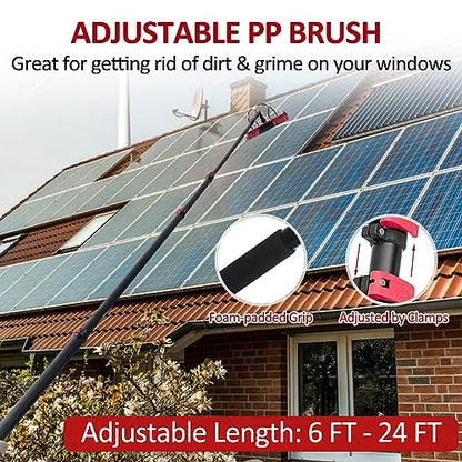 Solar Panel Cleaner Brush Kit - 12ft-30ft Extendable Water Fed Brush for Cleaning Solar Panels, Windows, and Cars - 3-in-1 Aluminum Outdoor Cleaning Tool - size: 20FT / 6M