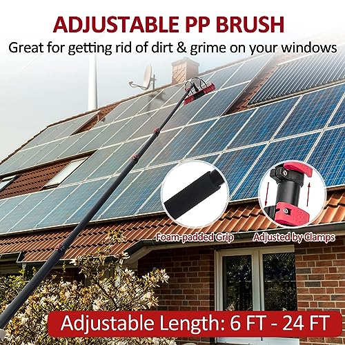Solar Panel Cleaner Brush Kit - 12ft-30ft Extendable Water Fed Brush for Cleaning Solar Panels, Windows, and Cars - 3-in-1 Aluminum Outdoor Cleaning Tool - size: 30FT / 9M