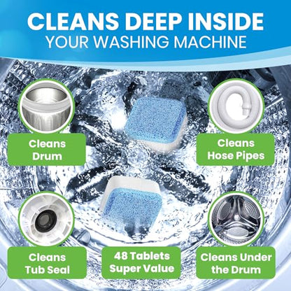 Washing Machine Cleaner Tablets 48 Pack – Deep Cleaning Descaler for HE, Front & Top Load Washers – Septic Safe, Eco-Friendly Freshener, Helps Maintain a Clean Drum – 24 Month Supply - size: 1 Count (Pack of 48)