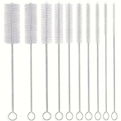 10-Piece Straw Cleaning Brush Set - Stainless Steel Handle & Soft Bristles, Multi-Size Brushes for Glass/Silicone/Metal Tubes, Cups, Bottles, Test Tubes & Mini Containers
