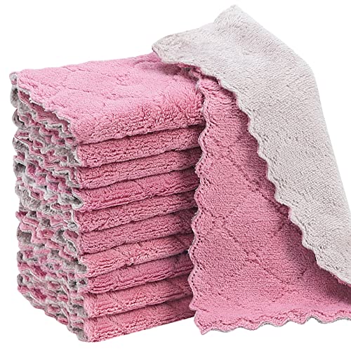 Rachan 11Pack Kitchen Dish Cloths, Reusable Dish Towels, Nonstick Oil Washable Fast Drying, Super Absorbent Coral Velvet Cleaning Cloths for Cleaning Tableware, Kitchen, Bathroom (Purple-grey10 x 6") - color: Purple-grey11