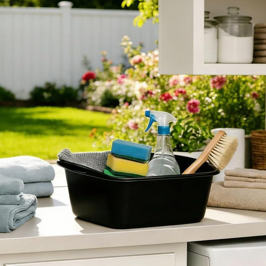 18 Quart Plastic tub Durable Heavy Duty Reinforced Plastic Kitchen Dishpan Basin with Molded Handles for Household Chores and Storage, Black, 1Pack