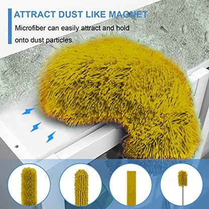 Upgraded Dusters for Cleaning (6pcs), Ceiling Fan Duster with 100" Thickened Extension Pole, Extendable Long Microfiber Duster for High Ceilings, Reusable & Washable Dusting Wand by OOSOFITT - color: Yellow