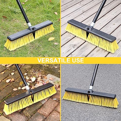 18 Inches Push Broom Outdoor- Heavy Duty Broom with 63" Long Handle for Deck Driveway Garage Yard Patio Concrete Floor Cleaning - color: Yellow 18 Inches Heavy Duty 3 Pack