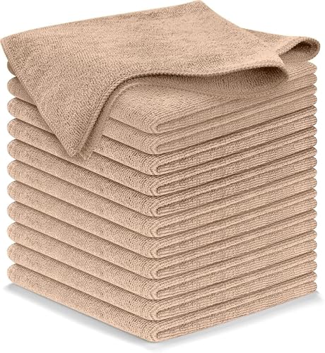 USANOOKS Microfiber Cleaning Cloth - Beige - 12Pcs (12.5x12.5 inch) High Performance - 1200 Washes, Ultra Absorbent Car Towel Traps Grime & Liquid for Streak-Free Mirror Shine - car Washing Cloth - color: Beige, size: Pack of 12