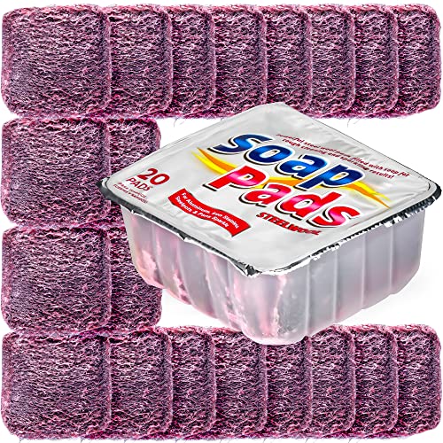 SteadMax 20 Pack Steel Wool Soap Pads, Pre-Soaped Metal Scouring Pads for Easy Cleaning of Dishes, Pans, Ovens and Pots - size: 20 Pack