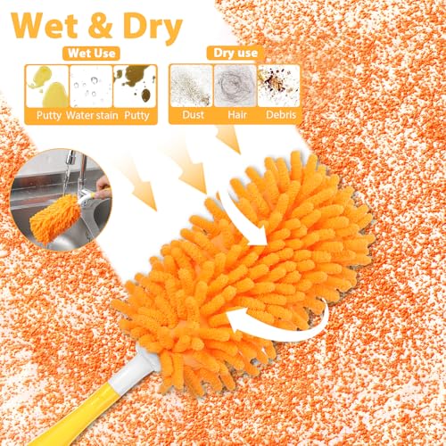 11-Pack Reusable Duster Kit – Heavy Duty Chenille Refills with Handle, 360° Microfiber Dusting for Home & Office (Orange)