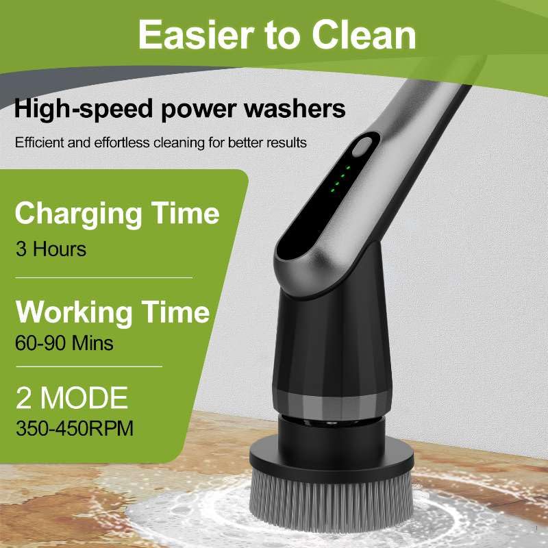 WKY-Electric Spin Scrubber - Upgraded 10-in-1 IPX7 Waterproof Shower Scrubber, Retractable Handle & 2-Speed for Toilet, Bathroom, Bathtub, Tile Floors - color: Black&lgray
