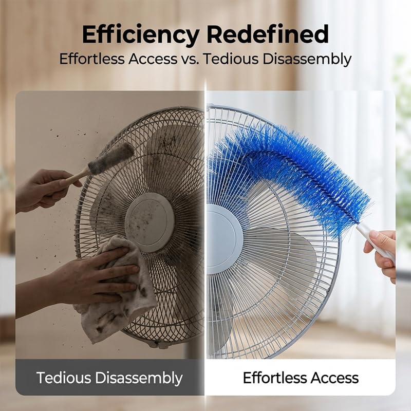 Bendable Fan Cleaning Brush with Microfiber Head, Reusable, Multi-Purpose Dust Remover for Ceiling Fans, Air Conditioner Vents, Cars，Blue+Gray 2PC