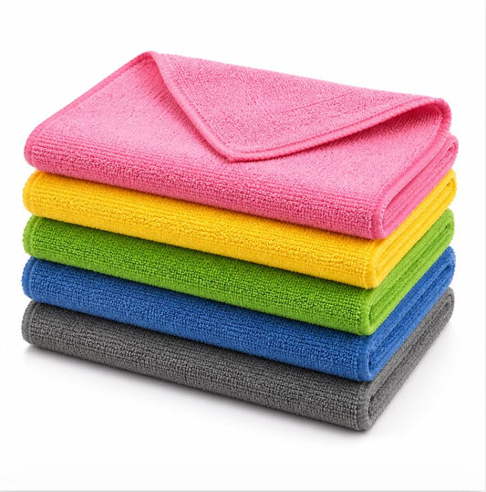 ADFOS Microfiber Cleaning Cloths 10 Pack, 5 Colors, Ultra Absorbent Reusable Towels for Car, Kitchen, Glass, Bathroom, 13.7 x 13.7 Inch