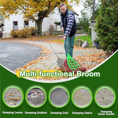 Outdoor Broom Heavy Duty, Adjustable Handle Wide Coverage Broom, Lightweight Plastic Broom for Factory, Office, Patio, Yard & Garden Cleaning