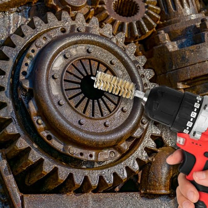 12 Pcs Bore Brush for Drill Wire Bore Brush Set Wire Cleaning Set for 1/4 Inch Hex Shank Power Drill Impact Driver (Stainless Steel, Brass, 8/10/12/15/17/19 mm)