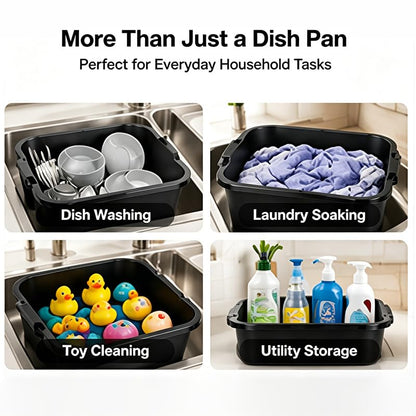 Wash Basin and Dish Pans for Kitchen Sink, 18 Qt Plastic Laundry Tub for Home Cleaning, Portable Water Bucket for Camping, Gardening and Dishwashing, Black, 2 Pack