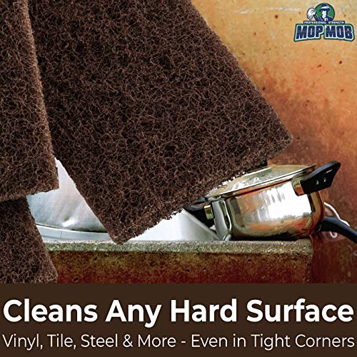 Heavy Duty XL Brown Scouring Pad 5 Pack. 10 x 4.5in Large Multipurpose Nylon Scrubbing Sponges. Clean Bathrooms, Kitchens, Counters and Floors to Erase Grime and Make Surfaces Sparkle