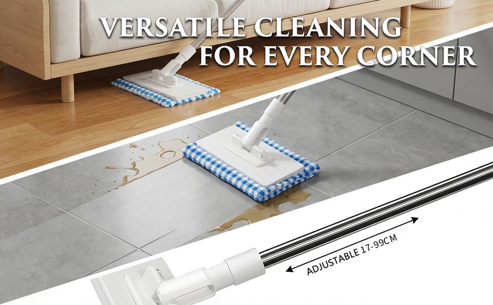 Snap Grip Mini Mop, Zero Touch MiniMop, Disposable Clip Mopstick Reusable Cloths, Retractable Gap Dust Cleaner Flat Mops with Locking Head & Sweeping Cloths (1*mop+5*Cloth)