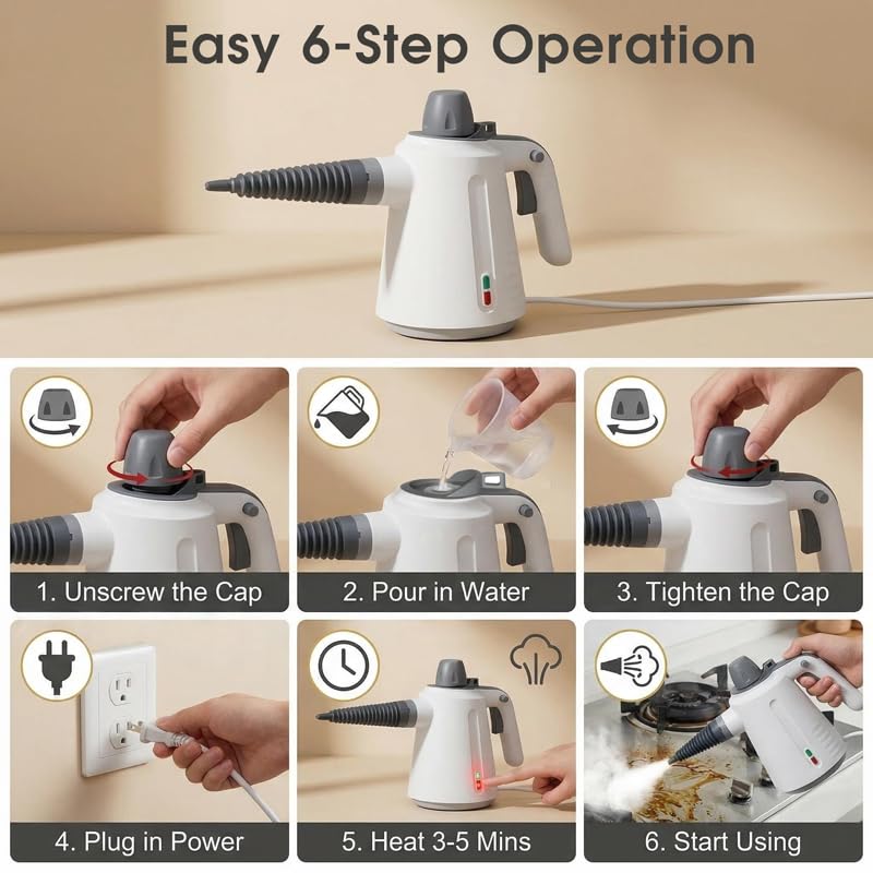 Handheld Steam Cleaner with 14 Accessories, High-Pressure Multi-Surface Steam Cleaner for Grout, Tile, Floors, Kitchen, Bathroom, Upholstery, and Car Detailing