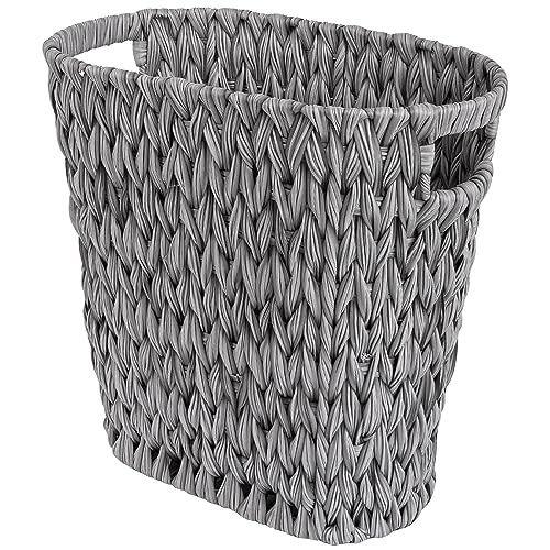 GRANNY SAYS Wicker Waste Basket - Waterproof, Space-Saving, 15L/4Gallon, Bathroom & Bedroom Trash Can - color: Gray, size: Rectangular - 13"L x 7½"W x 12¼"H