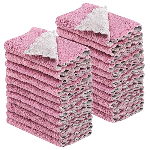 22 Pack Kitchen Dish Cloths, Reusable Dish Towels, Nonstick Oil Washable Fast Drying, Super Absorbent Coral Velvet Cleaning Cloths for Cleaning Tableware, Kitchen, Bathroom (Purple-grey10" x 6") - color: Purple-grey22