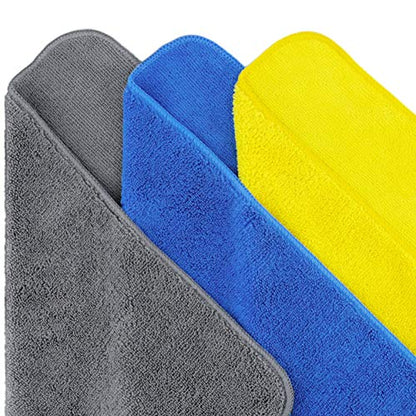 POLYTE Premium Microfiber Cleaning Towel,16x16 in 36 Pack (Blue,Gray,Yellow) - color: Blue,gray,yellow