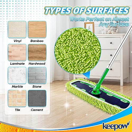KEEPOW Reusable XL Mop Pads Compatible with Swiffer XL Sweeper, XL Dry Sweeping Cloths, XL Wet Mopping Cloths, Washable Microfiber XL Wet Pads Refills for Surface/Hardwood Floor Cleaning, 8 Pack - size: 8 Pack, Green