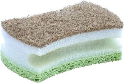 Natural Scrub Sponge Scouring Pad - Sisal Plant Based Sponge Scrubber Non Scratch Eco Friendly, 2 Side Cellulose and Sisal for Nonstick Cookeware, Glasses, Dishes. by Superio (Green) - color: Green