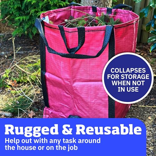 DURASACK Heavy Duty Home and Yard Bags 48-Gallon Reusable Self-Standing Lawn and Leaf Bags Garbage Can with Reinforced Handles, Red - color: Red
