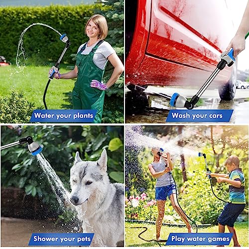 RESTMO Metal Watering Wand, Heavy Duty Garden Hose Wand with 180° Swivel Ratcheting Head, 16'' Hose Nozzle Sprayer with 7 Spray Patterns and Flow Control, for Water Hanging Baskets and Shrubs, Blue - color: Blue
