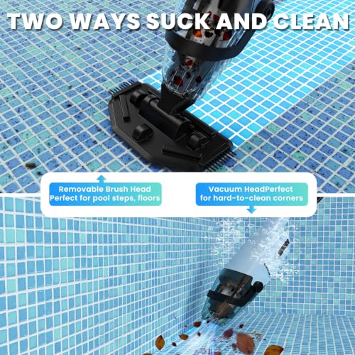 Efurden Handheld Pool Vacuum, Rechargeable Pool Cleaner with Running Time up to 60-Minutes Ideal for Above Ground Pools, Spas and Hot Tub for Sand and Debris (Grey)