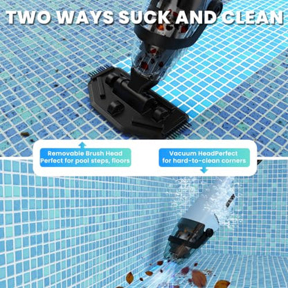 Efurden Handheld Pool Vacuum, Rechargeable Pool Cleaner with Running Time up to 60-Minutes Ideal for Above Ground Pools, Spas and Hot Tub for Sand and Debris (Grey)