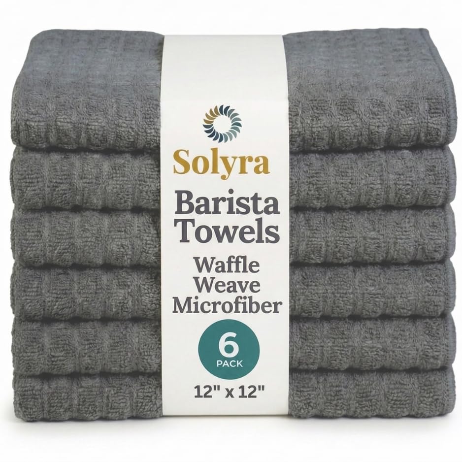 Solyra Barista Towels, 6 Pack, 12 x 12 in, Dark Gray | OEKO-TEX Certified, Barista Microfiber Cloths, Espresso Towels for Steam Wands & Drip Trays - color: Dark Gray