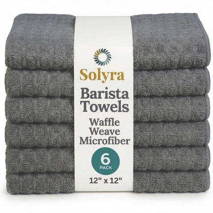 Solyra Barista Towels, 6 Pack, 12 x 12 in, Dark Gray | OEKO-TEX Certified, Barista Microfiber Cloths, Espresso Towels for Steam Wands & Drip Trays - color: Dark Gray