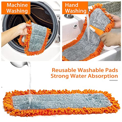 Dust Mop for Floor Cleaning with Washable Microfiber Pad - JEHONN Dry Wet Flat Mop with Scouring Pad for Hardwood, Laminate, Tile, Marble