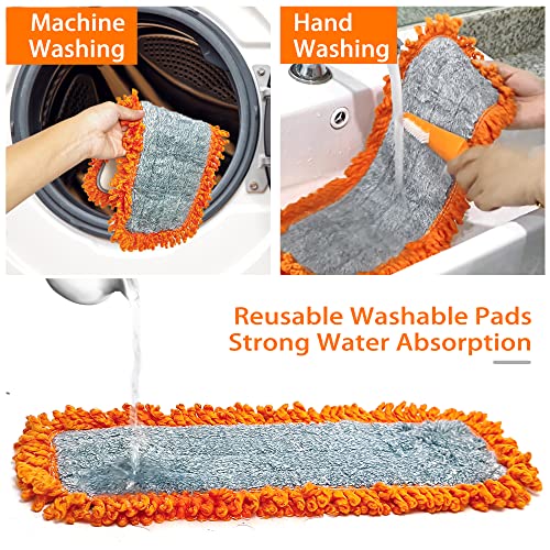 JEHONN Carpet Floor Sweeper Manual with Horsehair, Dust Mop for Floor Cleaning with 2 Washable Microfiber Pads