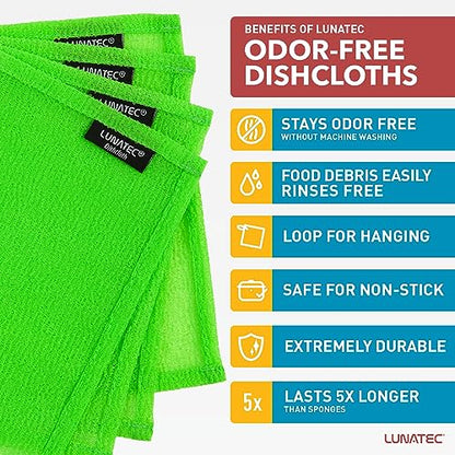 LUNATEC® Odor-Free Kitchen Dishcloths. A Scrubber and scouring pad for All Surfaces. Safe for Non-Stick. (4-Pack) - color: Lime