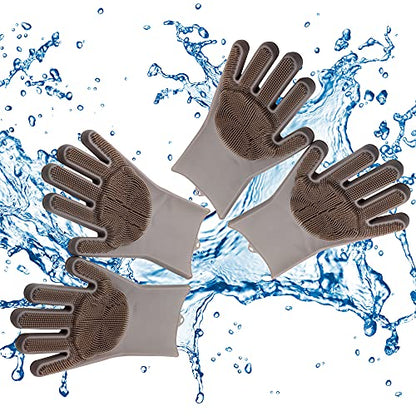 TwoMagic Silicone Pet Brush/Gloves. Silicone reusable cleaning brush, gloves with thick bristles scrubber for hair removal pets, dogs, cats, Glove Latex Free, ECO-FRIENDLY. Color GRAY.
