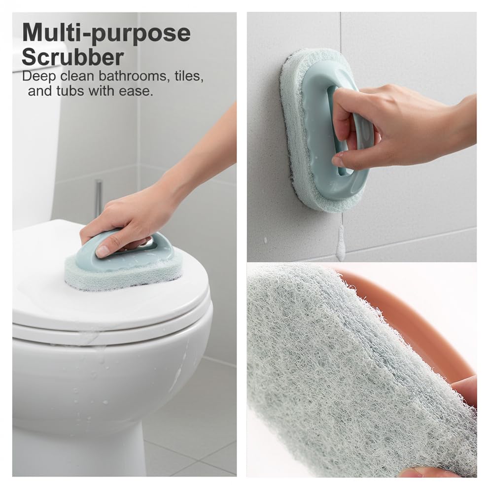 Cleaning Brush for Bathroom Kitchen All Purpose Shower Sponge Scrubbing Brush with Ergonomic Handle (Blue) - color: Blue