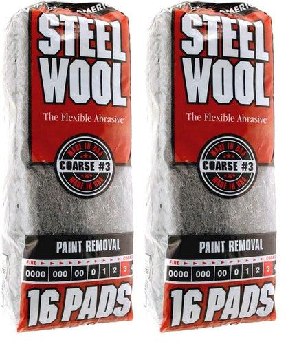 Homax Rhodes American Paint Removal Steel Wool, Coarse Grade #3, 16 Pads (Pack of 2) - size: 16 Pads (Pack of 2), style: Coarse Grade #3