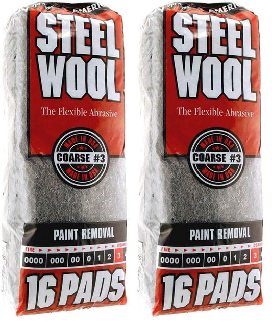 Homax Rhodes American Paint Removal Steel Wool, Coarse Grade #3, 16 Pads (Pack of 2) - size: 16 Pads (Pack of 2), style: Coarse Grade #3